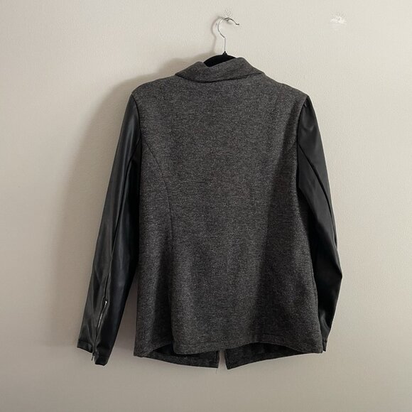 Fabletics Womn XL Fleece Faux Leather Pockets Wrap Front Grunge Moto Milano Coat - Picture 14 of 14